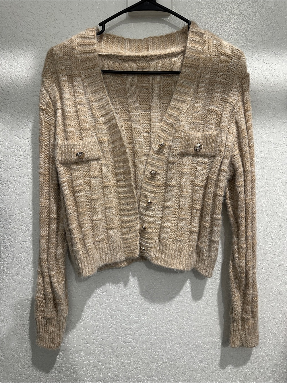 Beige Knit Button-Front Women's Cardigan Sweater